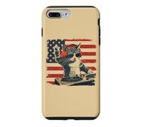 Carcasa para iPhone 7 Plus/8 Plus Funny DJ Cat Disco Sound Tech Headphone Music US Flag