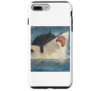 Carcasa para iPhone 7 Plus/8 Plus Funny Ocean Adventure Cat Biting a Shark Vintage