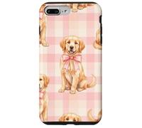 Carcasa para iPhone 7 Plus/8 Plus Golden Retriever Puppy Lazo Rosa Gingham Sweet Dog Design