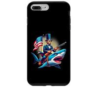 Carcasa para iPhone 7 Plus/8 Plus Gracioso 4 de Julio 4 4 de Julio Abe Abraham Lincoln Montando un tiburón