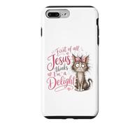 Carcasa para iPhone 7 Plus/8 Plus Jesus Thinks I'm A Delight Funny Christian Faith Cat Lover