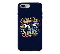 Carcasa para iPhone 7 Plus/8 Plus La Felicidad Comienza con una Sonrisa Cita Positiva Hombres Mujeres Niños