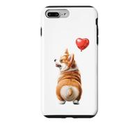 Carcasa para iPhone 7 Plus/8 Plus Lindo Corgi orientado hacia la Espalda con Globo de corazón Rojo Flotante