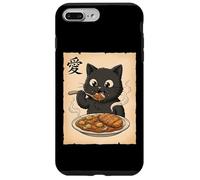 Carcasa para iPhone 7 Plus/8 Plus Lindo Gato Negro Kawaii Comiendo japonés Katsu Curry Food Anime