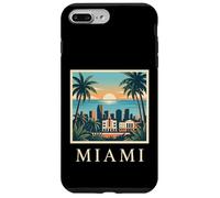 Carcasa para iPhone 7 Plus/8 Plus Miami, Florida, costero, Ciudad, Horizonte, Retro, Puesta de Sol, Playa, Palmera