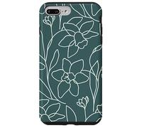 Carcasa para iPhone 7 Plus/8 Plus Modern Line Art Poppy Flower Leaves Boho Dark Green