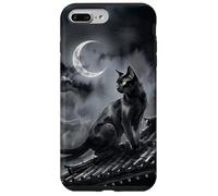 Carcasa para iPhone 7 Plus/8 Plus Nekomata Yokai Gato Negro Luna Creciente Arte Sumi-e