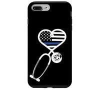 Carcasa para iPhone 7 Plus/8 Plus Nurse Police Wife Officer Thin Blue Line Heart Flag Black