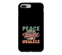 Carcasa para iPhone 7 Plus/8 Plus Peace Love Ukelele Hippie Hawaiano Reproductor de música Retro