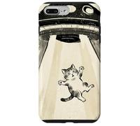 Carcasa para iPhone 7 Plus/8 Plus Ukiyo-e Style UFO secuestrando Lindo Gato Pintura Arte Tinta