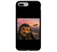 Carcasa para iPhone 7 Plus/8 Plus Vintage Fighter Pilot Cat Cool Look Aviación Selfie Art