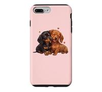 Carcasa para iPhone 7 Plus/8 Plus Womens Girls Kids Two 2 Red Black Tan Dachshund Puppy Lover