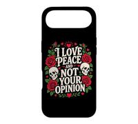 Carcasa para iPhone Air Arte de Tatuaje con Forma de Calavera gótica y Rosa con Texto «I Love Peace Not Your Opinion»