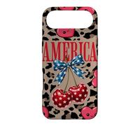 Carcasa para iPhone Air Brown Cheetah America Girls con Estampado de Leopardo, Cereza y Lazo