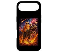 Carcasa para iPhone Air Funny Coffee Orange Cat Riding T-Rex in Cosmic Galaxy UFO