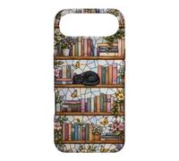 Carcasa para iPhone Air Literary Cat Book Lover Floral Estantería Vitral