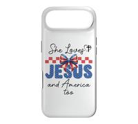 Carcasa para iPhone Air She Loves Jesus & America Too Women Christian American Flag