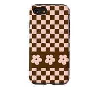 Carcasa para iPhone SE (2020) / 7/8 Aesthetic Checker Retro Groovy Flowers in Beige and Brown