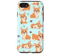 Carcasa para iPhone SE (2020) / 7/8 Cute Corgi Dog with Paws Lover in Aqua Turquoise Pattern