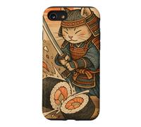 Carcasa para iPhone SE (2020) / 7/8 Divertido Sushi Samurai Cat Dojo Puesta de Sol Ukiyo-e Manga Kanji Art