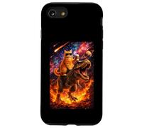 Carcasa para iPhone SE (2020) / 7/8 Funny Coffee Orange Cat Riding T-Rex in Cosmic Galaxy UFO