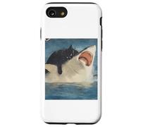 Carcasa para iPhone SE (2020) / 7/8 Funny Ocean Adventure Cat Biting a Shark Vintage