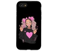 Carcasa para iPhone SE (2020) / 7/8 Linda niña con Lazos Rosados, Signo de Paz, gráfico, juguetón, Vibrante, Afilado