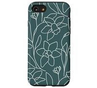 Carcasa para iPhone SE (2020) / 7/8 Modern Line Art Poppy Flower Leaves Boho Dark Green