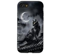 Carcasa para iPhone SE (2020) / 7/8 Nekomata Yokai Gato Negro Luna Creciente Arte Sumi-e