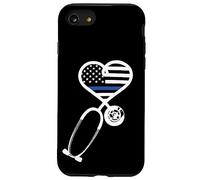 Carcasa para iPhone SE (2020) / 7/8 Nurse Police Wife Officer Thin Blue Line Heart Flag Black
