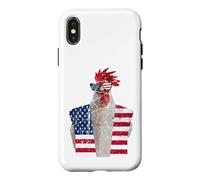 Carcasa para iPhone X/XS 4 de Julio patriótico Gallo Pollo Rojo Blanco Azul Bandera de Estados Unidos