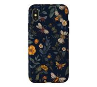Carcasa para iPhone X/XS Abejas y Flores Silvestres en Azul Oscuro