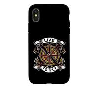Carcasa para iPhone X/XS Airplane Pilot Live To Fly Aviation Compass Art