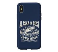 Carcasa para iPhone X/XS Alaska or Bust Salmon Season Fishing Angler Cool Adventure