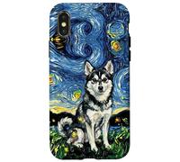 Carcasa para iPhone X/XS Alaskan Klee Kai Noche Estrellada Linda Obra de Arte Amante de los Perros