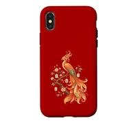 Carcasa para iPhone X/XS Amante de los Azulejos de Mahjong Phoenix con Forma de pájaro fénix en Flor