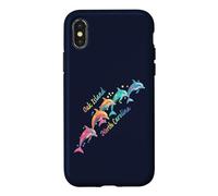 Carcasa para iPhone X/XS Amante de los Delfines Oak Island NC Familia Vacaciones en la Playa
