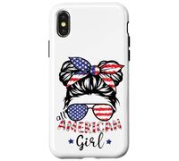 Carcasa para iPhone X/XS American Girls - Moño patriótico desordenado para Hija del 4 de Julio