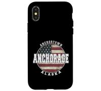 Carcasa para iPhone X/XS Anchorage Alaska, Bandera Americana Vintage