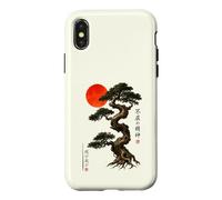 Carcasa para iPhone X/XS Antiguo Bonsái Árbol Rojo Sol WABI Sabi Zen Arte Japonés