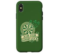 Carcasa para iPhone X/XS Apunta a la Buena Suerte, trébol irlandés, Dardos, Día de San Patricio