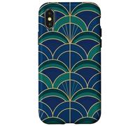 Carcasa para iPhone X/XS Art Deco Fan Pattern Vintage Style Blue Green