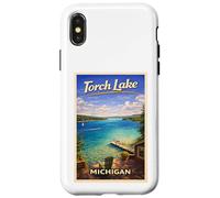 Carcasa para iPhone X/XS Arte de Viaje Retro de Michigan Torch Lake Traverse City Up North