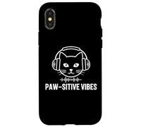 Carcasa para iPhone X/XS Auriculares de Gato Pawsitive Vibes Divertidos para Amantes de Las Mascotas