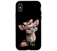 Carcasa para iPhone X/XS Baby Deer Kawaii Fawn Rosa Leopardo Gafas Retrato Animal