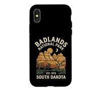 Carcasa para iPhone X/XS Badlands National Park South Dakota Retro Bisonte y Ram Art