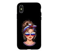 Carcasa para iPhone X/XS Bandera de Rusia Messy Bun Bandana Gafas De Sol Chica Rusa