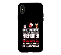 Carcasa para iPhone X/XS Be Nice To The Firefighter Santa Is Watching Funny Christmas