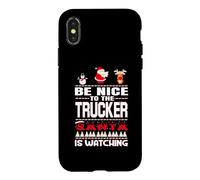Carcasa para iPhone X/XS Be Nice To The Trucker Santa Is Watching Funny Christmas