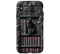 Carcasa para iPhone X/XS Biblioteca gótica de Gato Negro Dark Academia estantería Vintage